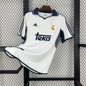 Camiseta local Real Madrid 2000-01 Adidas color blanco con franjas negras y patrocinador Teka