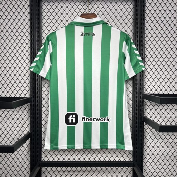 Parte trasera camiseta local Real Betis 1988-89 Hummel blanca con franjas verdes y espacio para nombre y número personalizados