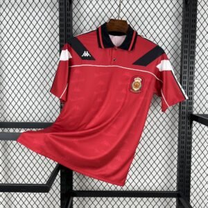 Camiseta local RCD Mallorca 1994-95 Umbro color rojo con detalles blancos y patrocinador Nef
